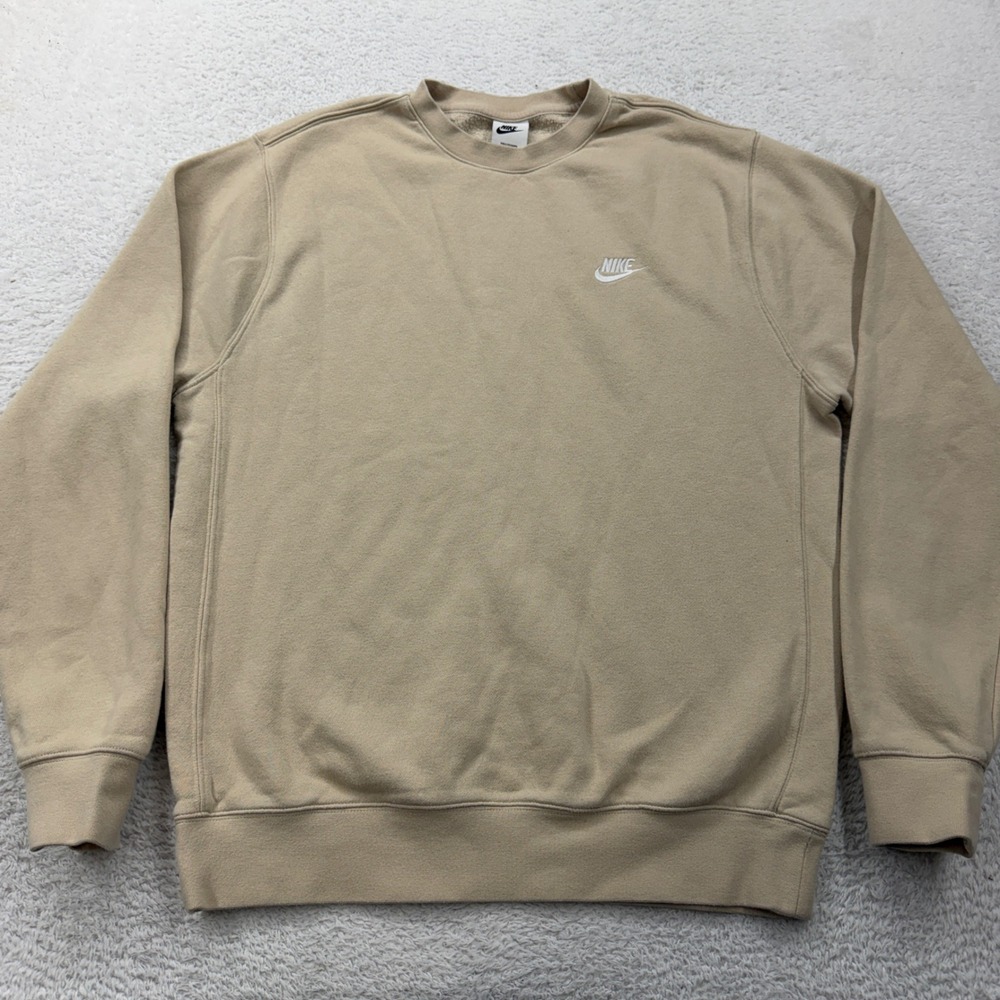 Nike Mens Tall Crewneck Sweatshirt Tan Khaki Embroidered Logo Fleece M Tall 7382